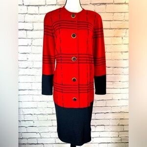 Steve Fabrikant Red & Black  Long Sleeved Wool Knit Maxi Dress Vintage Medium